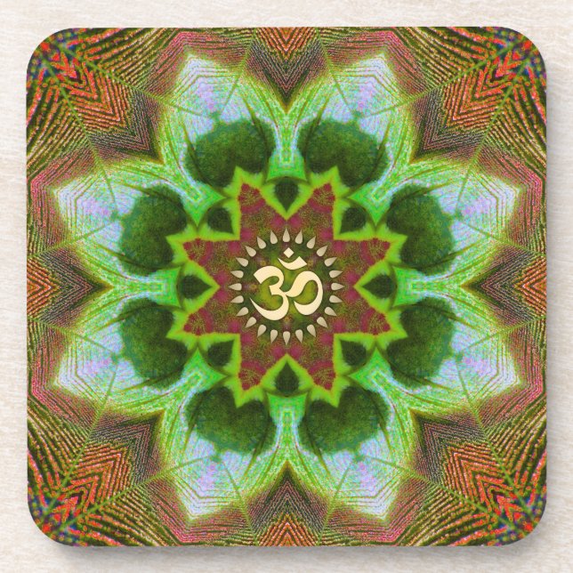 Lotus Om Mandala Geometrische Kunst: Set von 6 Jah Untersetzer (Vorderseite)