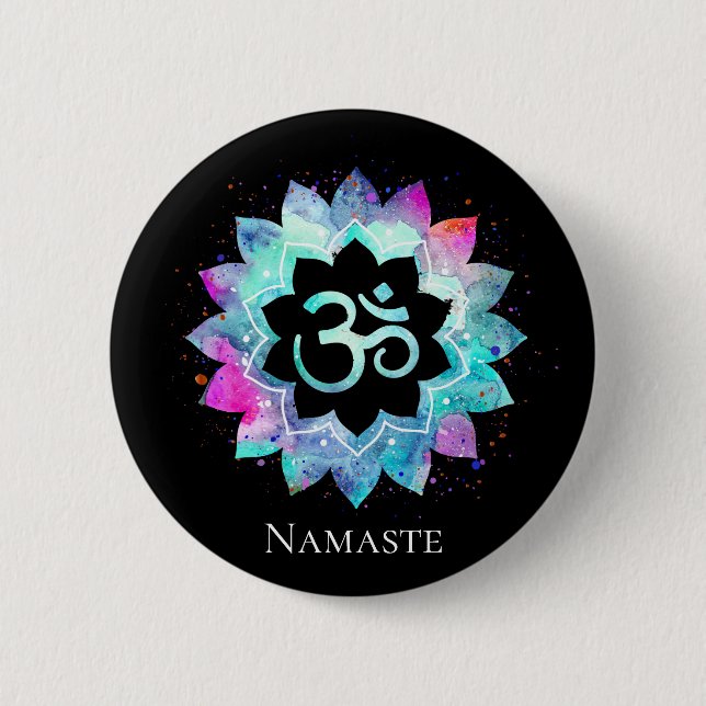 *~* Lotus OM OM Symbol Wasserfarbe Mandala Button (Vorderseite)