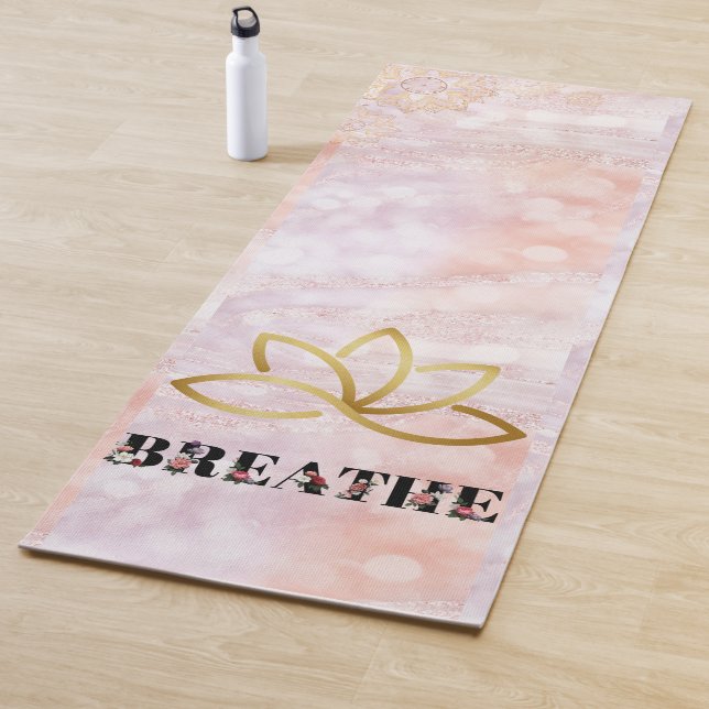 Lotus Pink Marble Typografy Glitzer Elegant Yogamatte (Beispiel)