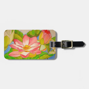 Lotus pink Wasserlilie Aquarellmalerei Gepäckanhänger