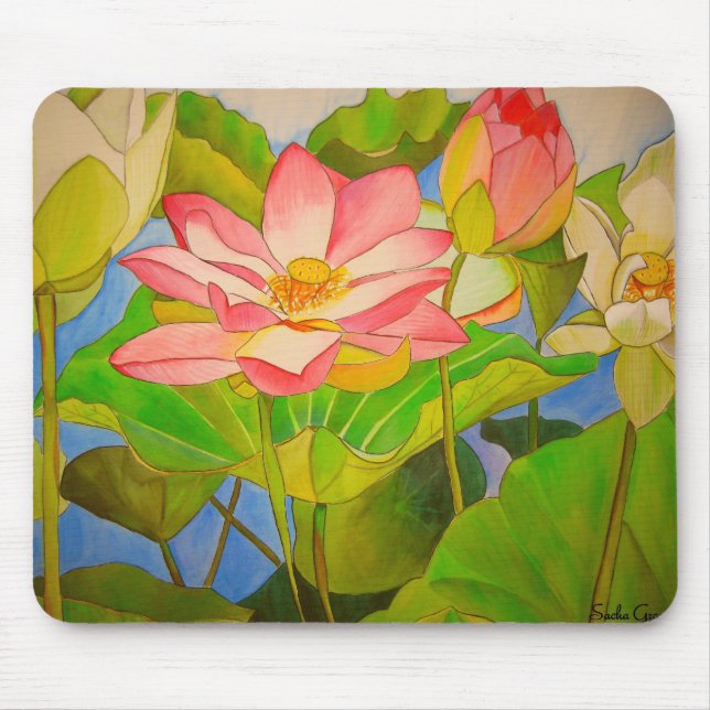 Lotus pink Wasserlilie Aquarellmalerei Mousepad (Vorne)