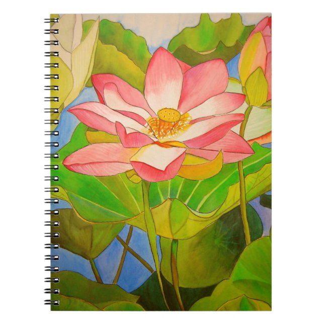 Lotus pink Wasserlilie Aquarellmalerei Notizblock (Vorderseite)