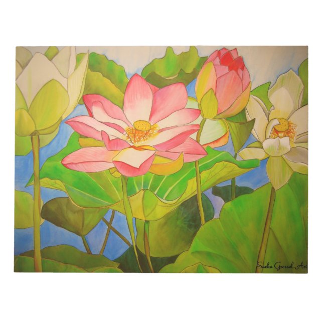 Lotus pink Wasserlilie Aquarellmalerei Notizblock (Vorderseite)