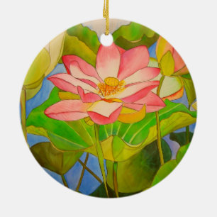 Lotus pink waterlily watercolor art painting keramikornament
