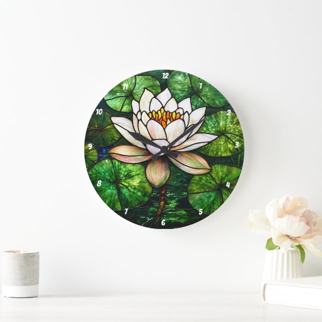 Lotus Pond Hartglas Große Wanduhr (Zuhause)