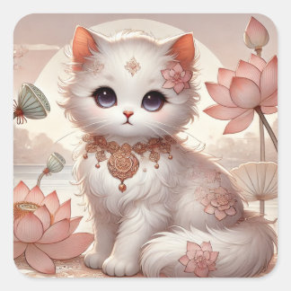 Lotus Princess Cat Quadratischer Aufkleber