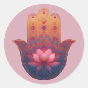 Lotus-Segen Hamsa-Hand Runder Aufkleber