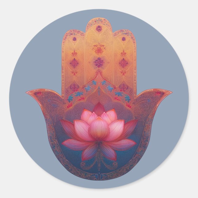 Lotus-Segen | Hamsa-Hand Runder Aufkleber (Vorderseite)
