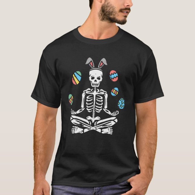 Lotus Skeleton Bunny Ears Eggs  Yoga Happy Easter  T-Shirt (Vorderseite)