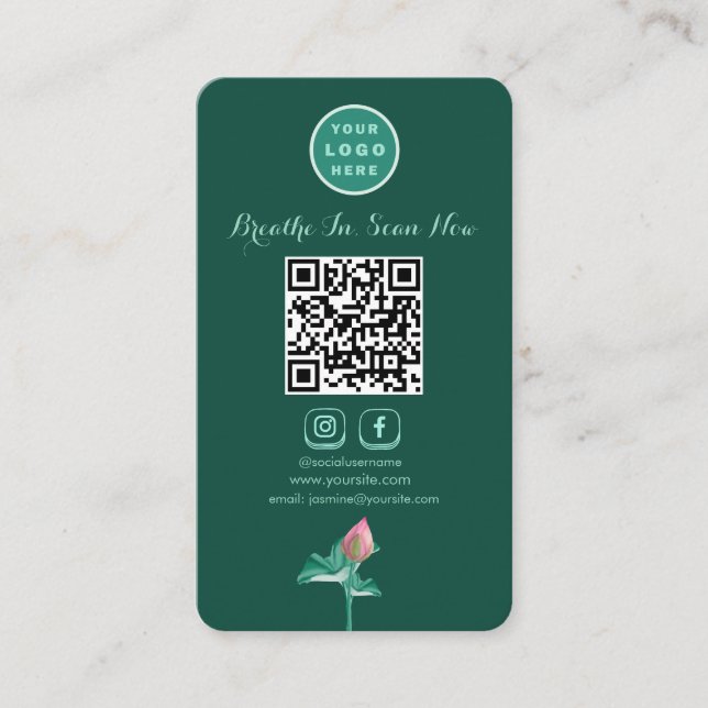 Lotus Social Media Scannable QR Code Vertikal Visitenkarte (Vorderseite)