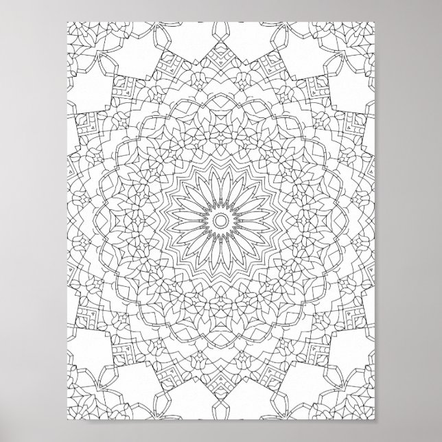 Lotus Star Mandala Coloring Page Detailed Pattern Poster (Vorne)