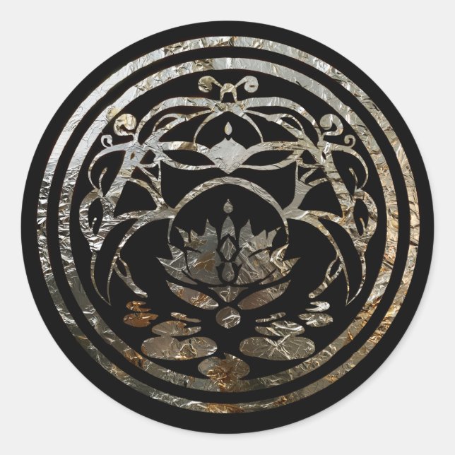 Lotus-Stillness | Silber-Mandala-Design Runder Aufkleber (Vorderseite)