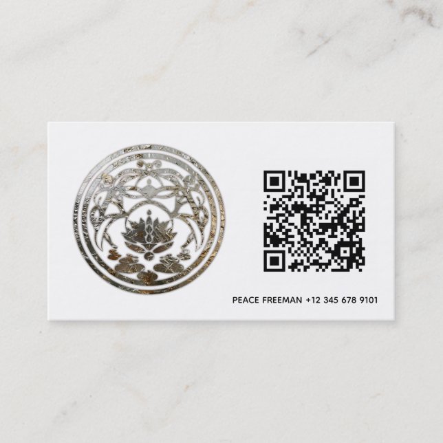 Lotus-Stillness | Silber-Mandala-Design Visitenkarte (Vorderseite)