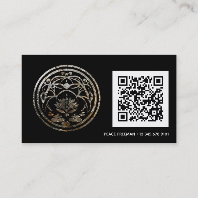 Lotus-Stillness | Silber-Mandala-Design Visitenkarte (Vorderseite)