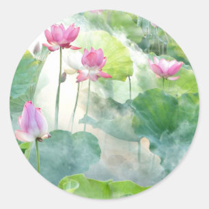 Lotus Summer, pastellrosa Wasserlaufbahn Runder Aufkleber