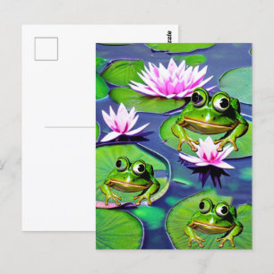 Lotus- und Seerosenblätter Frösche Postkarte