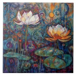 Lotus- und Wasserlilien-Keramikfliese Fliese