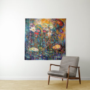Lotus- und Wasserlilien-Teppich Wandteppich