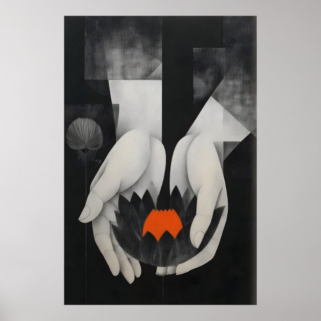 Lotus-Wandkunst - Abstrakte Hände mit Poster (Vorne)