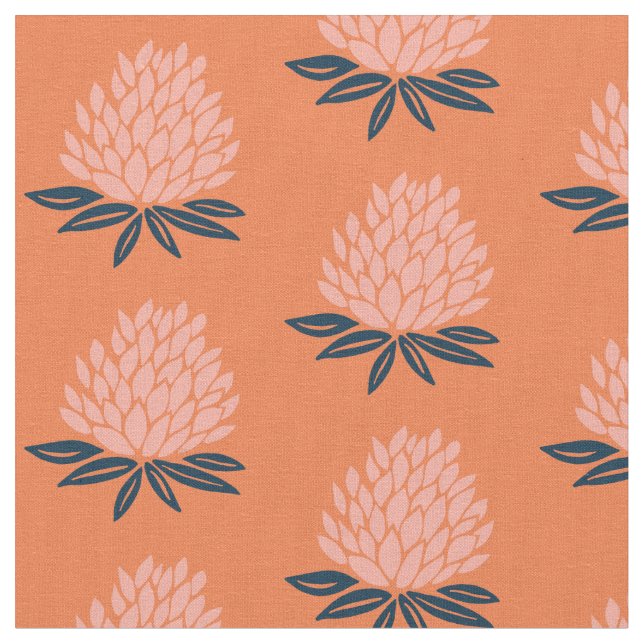 Lotus Wasserlilie Pink Blau-Orange Muster Stoff (Nahaufnahme)