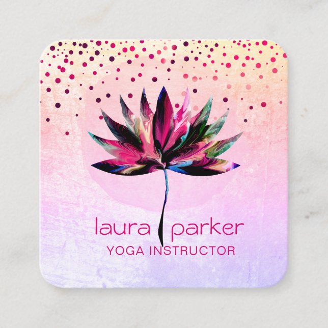 Lotus Watercolor Rainbow Yoga Massage Therapeut Quadratische Visitenkarte (Vorderseite)