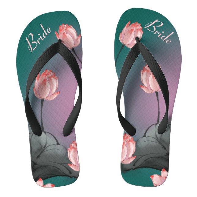 Lotus Wedding Bride Retro Blumenmuster Flip Flops (Fußbett)
