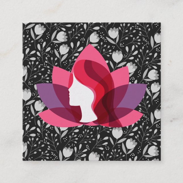 Lotus Woman | Trendy Floral Pattern Quadratische Visitenkarte (Vorderseite)