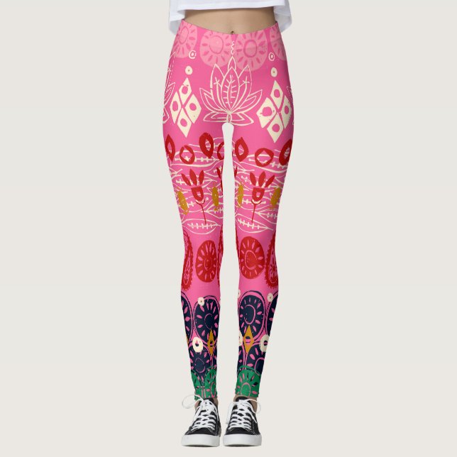 Lotusblock rosa leggings (Vorderseite)