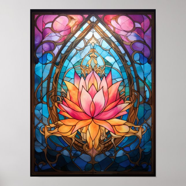 Lotusblumen-Buntglasfenster Serene Botanica Poster (Vorne)
