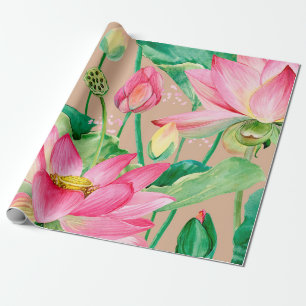 lotusblumen nahtloses Muster. Wasserfarbe botanic Geschenkpapier