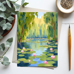 Lotusblüten Teich Grüne Wasserfarbe Natur Postkarte