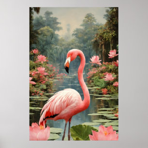 Lotusteich Rosa Flamingo Vintage Poster