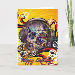 Loud Birthday Card: Calavera Skull with Headphones Karte