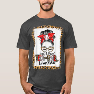 Loud & Proud Teeball Grandma Messy Bun Mama Leopar T-Shirt