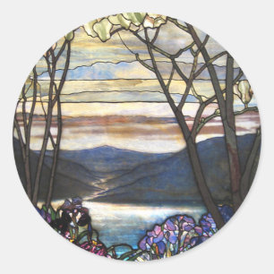 Louis Comfort Tiffany - Hartglas 4 Magnolias Runder Aufkleber