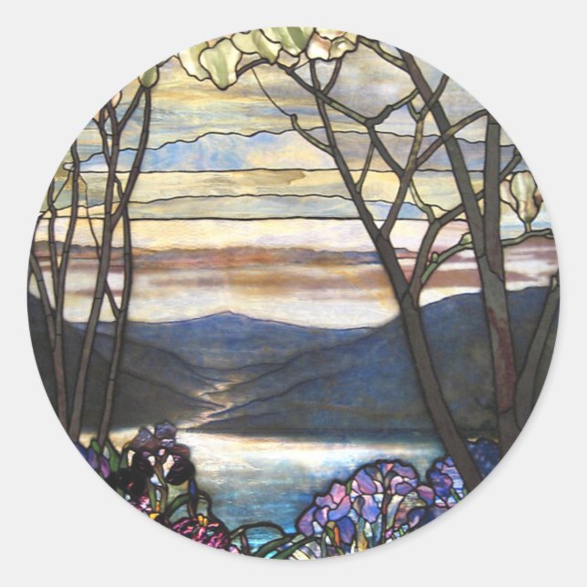 Louis Comfort Tiffany - verkettetes Glas 4 Magnoli Runder Aufkleber (Vorderseite)