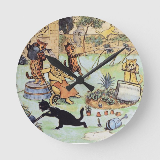 Louis fahl - Katzen-Gärtner Runde Wanduhr (Vorderseite)