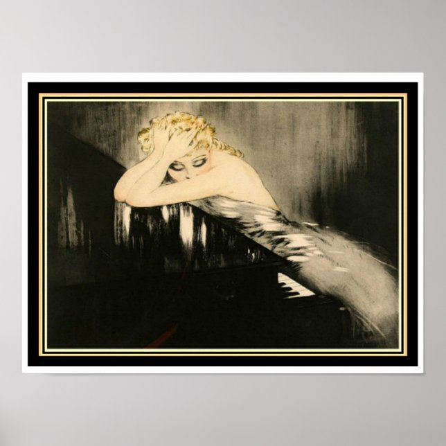 Louis Icart " Blonde bei Piano" 12 x 16 Poster (Vorne)