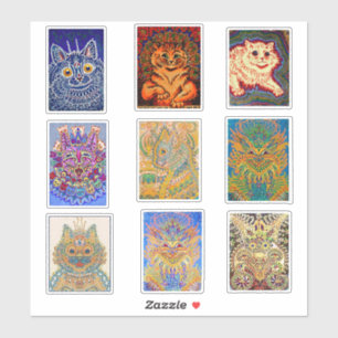 Louis Wain, 9 Gemälde der psychedelischen Katze, Aufkleber