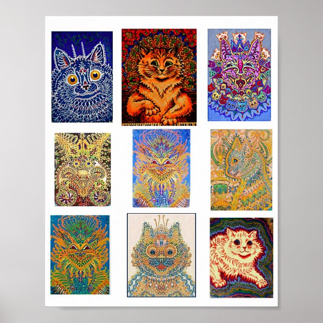 Louis Wain, 9 psychedelische Katzen Poster (Vorne)