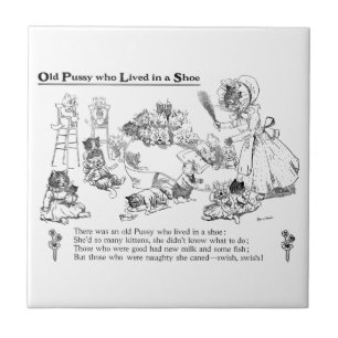 Louis Wain Alte Katze im Schuh Kinderreim Fliese