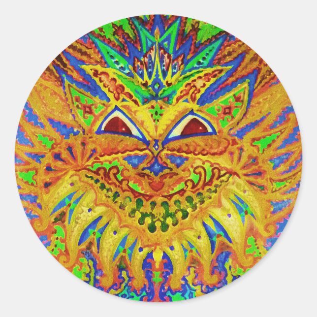 Louis Wain - Blue Paisley Cat Runder Aufkleber (Vorderseite)