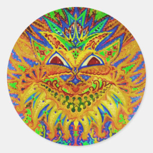 Louis Wain - Blue Paisley Cat Runder Aufkleber