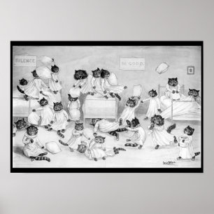 Louis Wain Cat Art Be Good Cat Kissen Kampf Poster