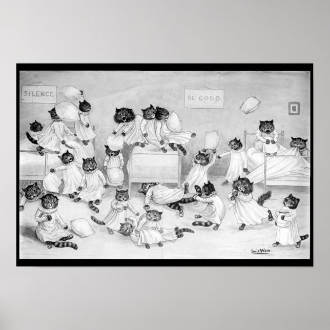 Louis Wain Cat Art Be Good Cat Kissen Kampf Poster (Vorne)