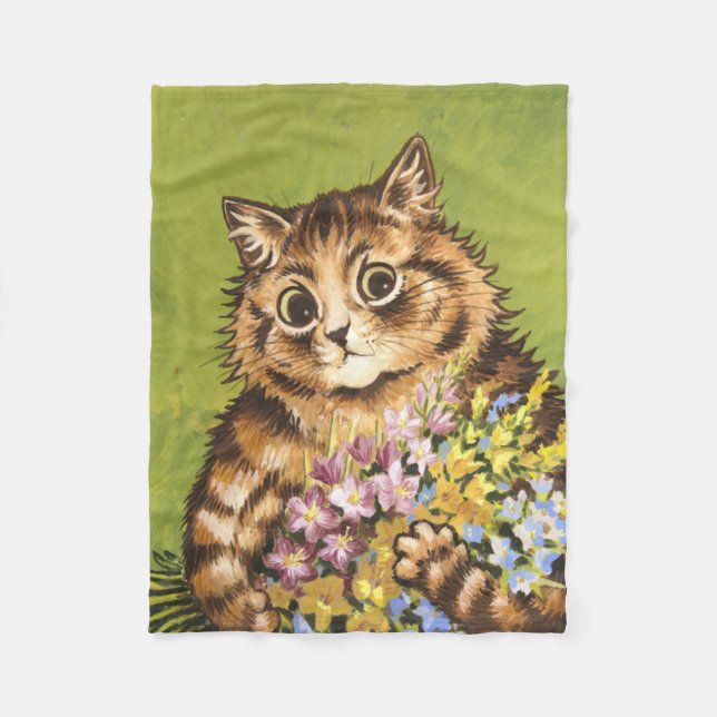 Louis Wain Cat mit Blume Fleecedecke (Vorderseite)