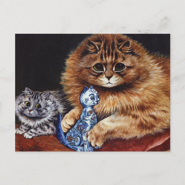 Louis Wain Cat mit einer Cat Trinket Postkarte (Vorderseite)