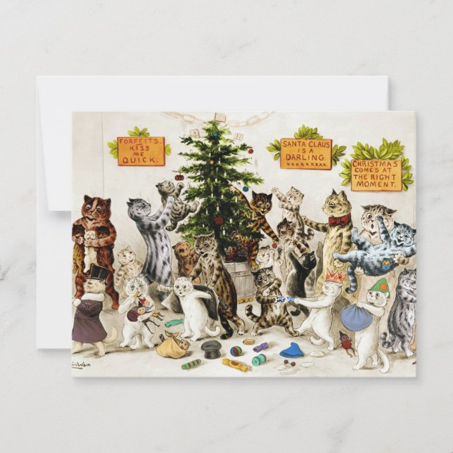 Louis Wain Cats Christmas Tree Decorating Party Dankeskarte (Vorderseite)