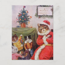 Louis Wain Christmas Cat Family Vintag Postcard