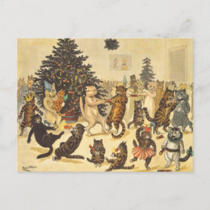 Louis Wain Christmas Party Postkarte